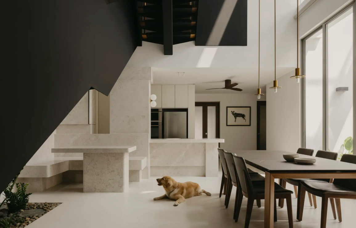 Living room with metal works and stone accents by TD Furniture